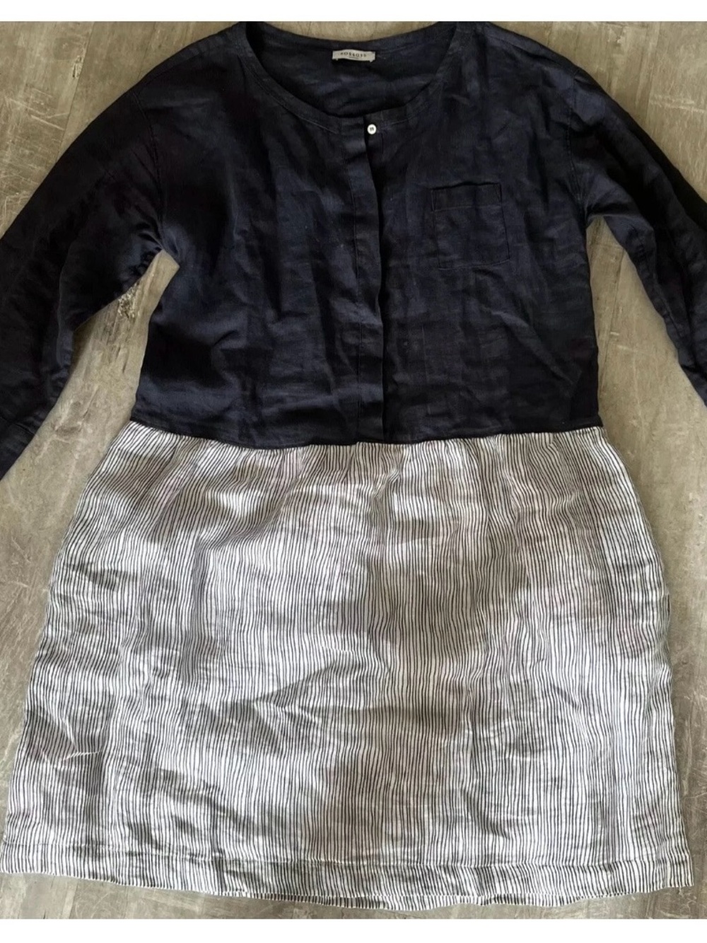 Rosso35 Navy and White Striped Linen Midi Dress women’s 10